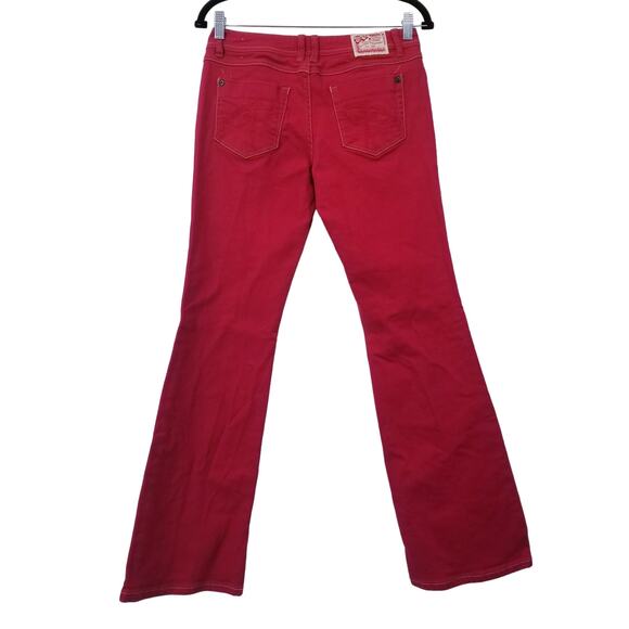 Y2K Chip & Pepper C7P Laguna Beach Flare Red Denim Wide Leg Low Rise - Picture 2 of 13